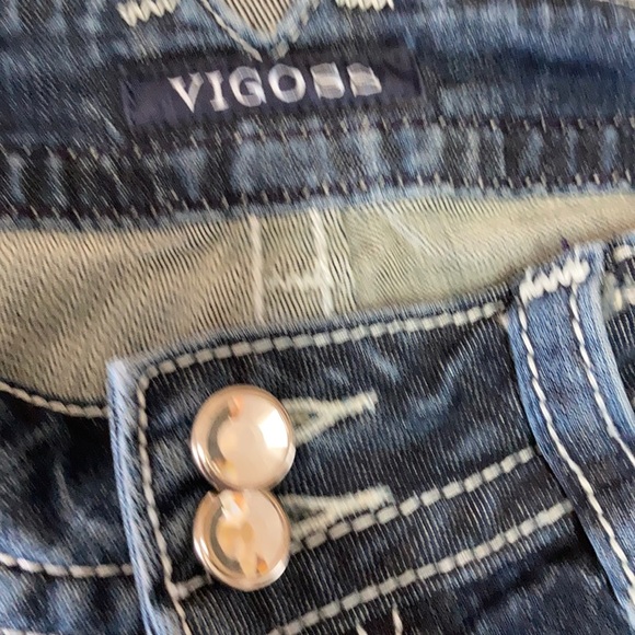 Vigoss The Dublin Capri Jeans 9/10 Stretch Embellished Double Pockets Metallic - Picture 8 of 13